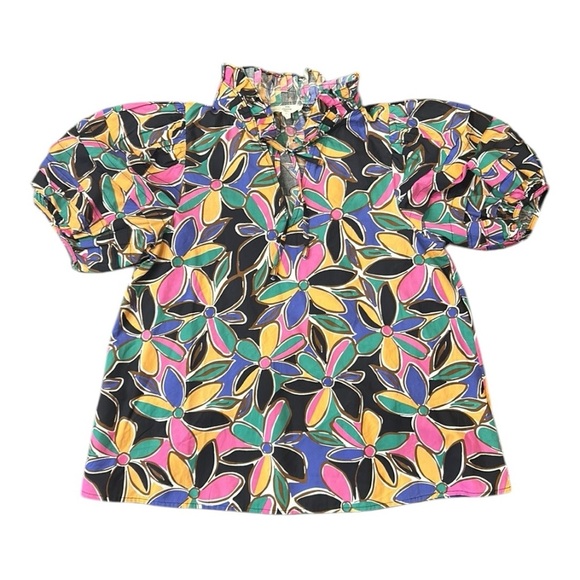 Entro Floral Print Short Puff Sleeve Tiered Detail Blouse In Multi Size Medium - Picture 9 of 12